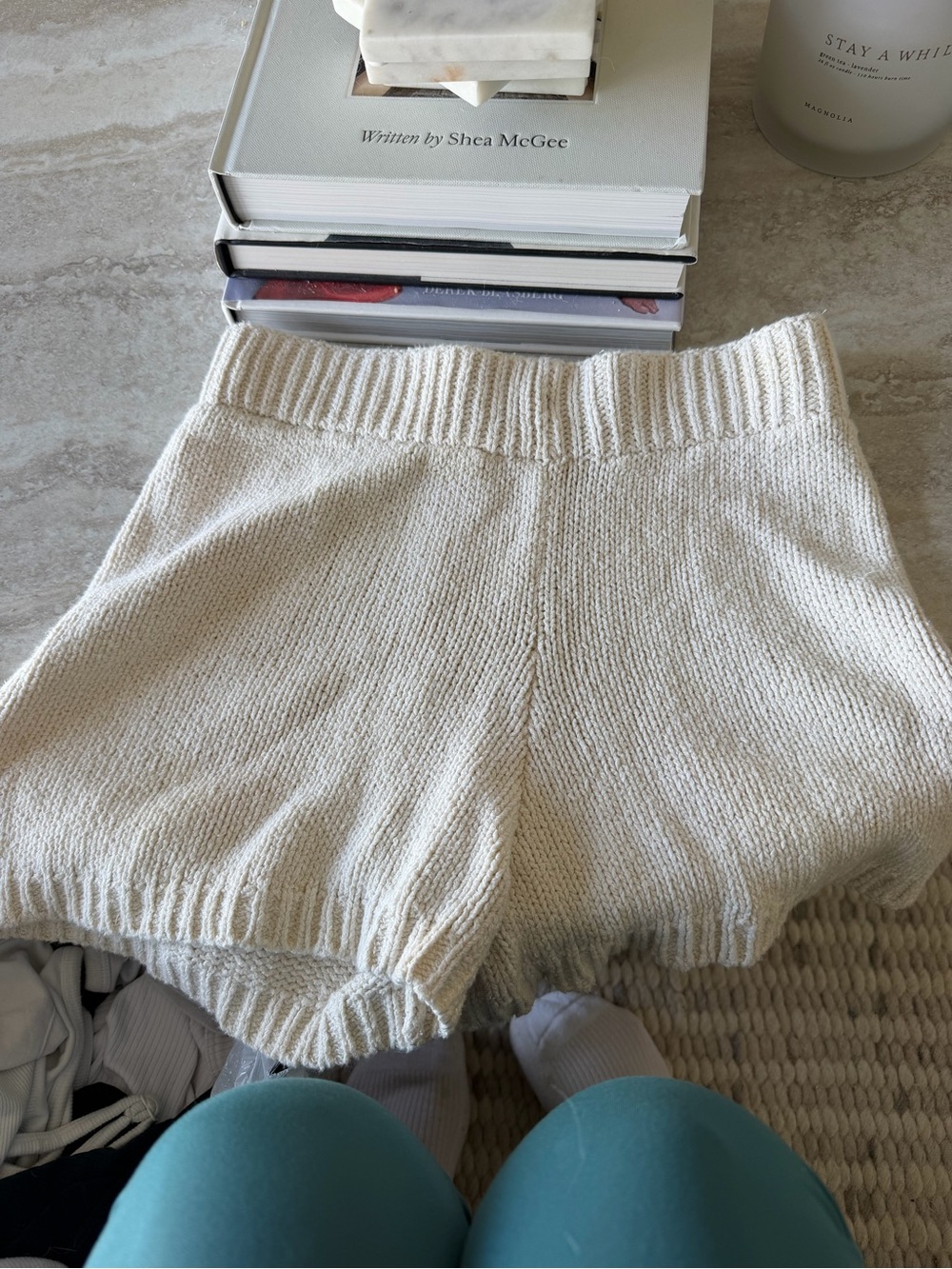 Zara Cream Knit Elastic-Waist Shorts